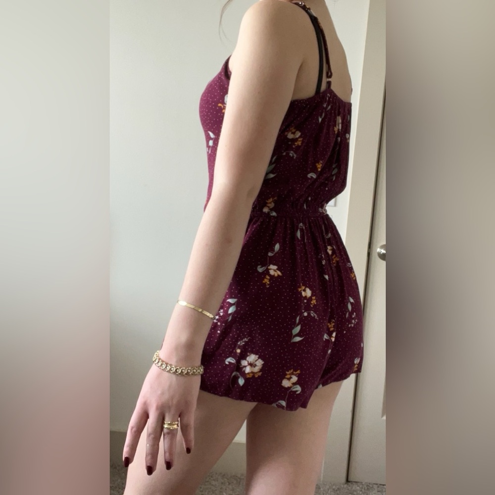 Arizona romper wrap built-in shorts burgundy red floral pattern summer picnic